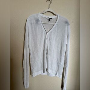 Eileen Fisher Linen Sheer Knit Cardigan Sz M White‎ Lightweight V Neck Buttoned